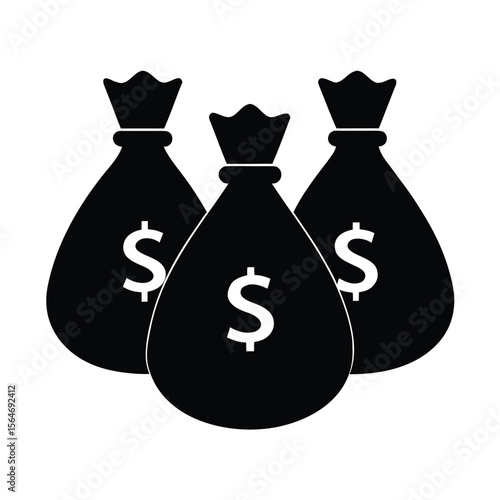 Three money bags with dollar signs black silhouette vector illustration