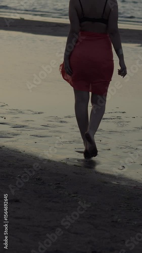 Woman Walking on the Beach Close-Up of Feet