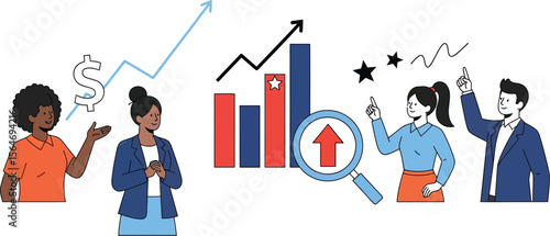 Business growth strategy and financial analysis with team collaboration plan
