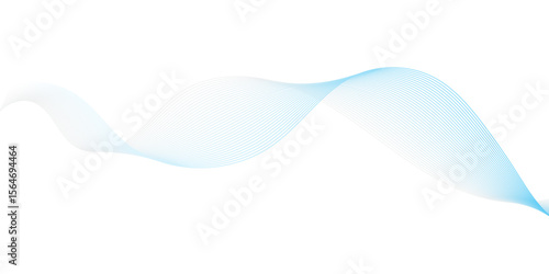 "A subtle, elongated wave of sheer blue lines gracefully undulates across a clean white backdrop, suggesting fluid motion and digital sophistication."