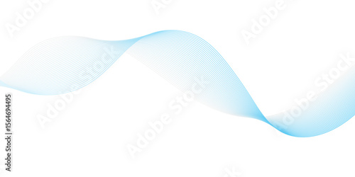 "A subtle, elongated wave of sheer blue lines gracefully undulates across a clean white backdrop, suggesting fluid motion and digital sophistication."