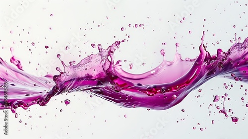 A vibrant splash of grape juice creating arcs against a solid white background.