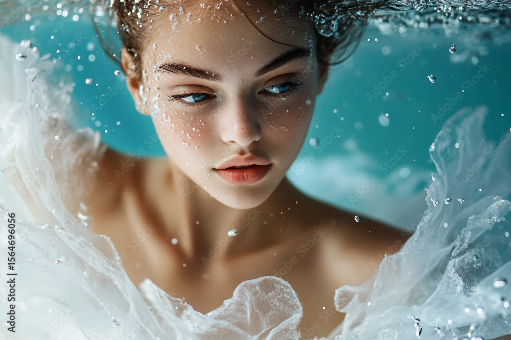 Generative AI image of graceful young ballet dancer with delicate features posing inside modern dancehall Generative AI image of graceful young ballet dancer with delicate features posing inside modern dancehall