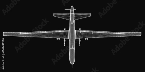 A sleek 3D wireframe model of a glider aircraft, showcasing its aerodynamic design on a black background. The detailed structure highlights the wings, fuselage, and tail section.