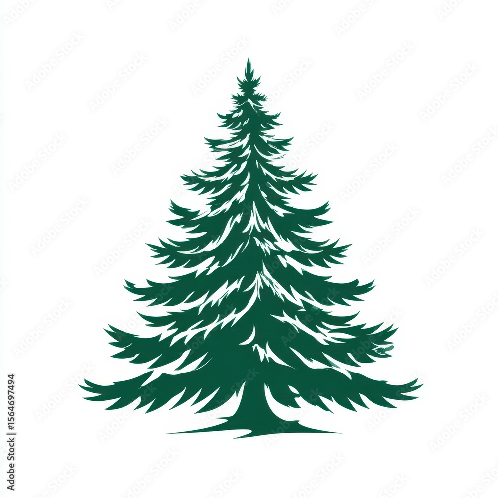 Evergreen conifer tree silhouette against a white background, showcasing a classic natural design and symbolizing nature and growth Evergreen conifer tree silhouette against a white background, showcasing a classic natural design and symbolizing nature and growth