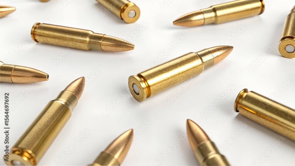 Shiny brass ammunition bullets on a white background Shiny brass ammunition bullets on a white background