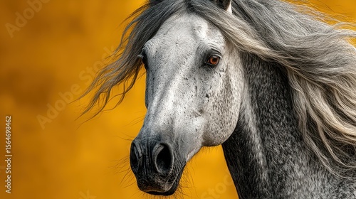 Wallpaper Mural Majestic gray horse with flowing mane against a vibrant orange background in a natural setting Torontodigital.ca