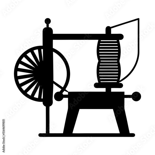 Antique spinning wheel vintage textile craft tool silhouette