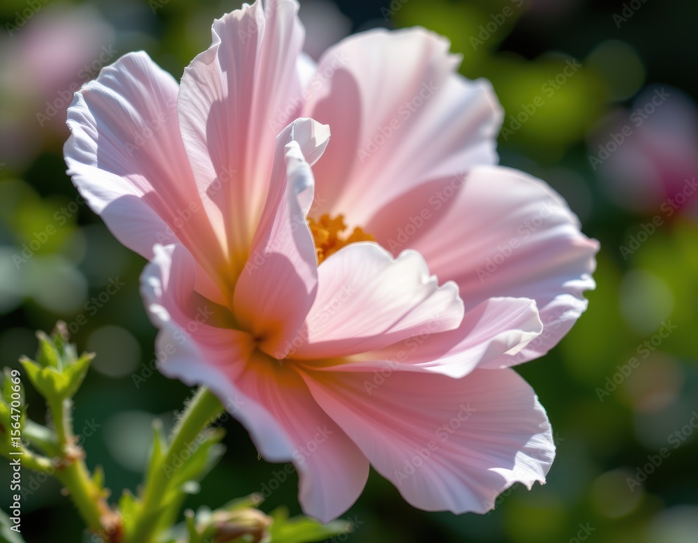 Fototapeta premium detailed shot of delicate flower petals with soft wind movement, captured with natural backlighting and focus on organic softness.