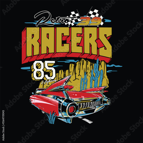 Desert race classic car racing graphic tee design