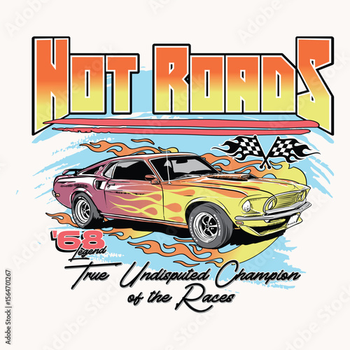 Summer racing classic car graphic tee design