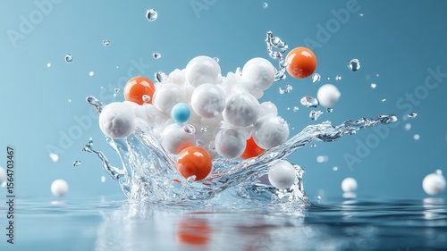 Magnesium chloride molecule playfully interacting with water molecules.