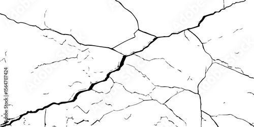 "Cracked white wall texture with bold black fracture lines. Ideal for grunge backgrounds, aged surfaces, urban decay effects, or abstract art. High contrast design for creative projects"