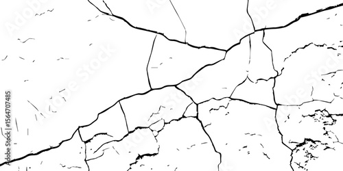 "Cracked white wall texture with bold black fracture lines. Ideal for grunge backgrounds, aged surfaces, urban decay effects, or abstract art. High contrast design for creative projects"