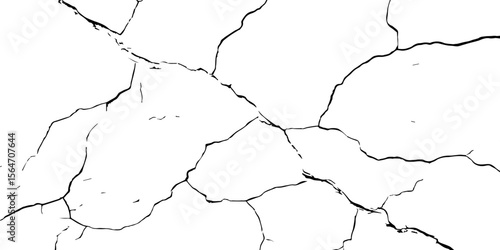 "Cracked white wall texture with bold black fracture lines. Ideal for grunge backgrounds, aged surfaces, urban decay effects, or abstract art. High contrast design for creative projects"