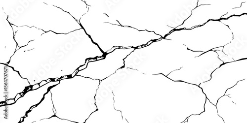 "Cracked white wall texture with bold black fracture lines. Ideal for grunge backgrounds, aged surfaces, urban decay effects, or abstract art. High contrast design for creative projects"