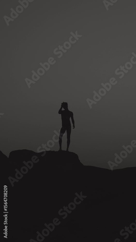 Man Standing on Rocks in the Distance