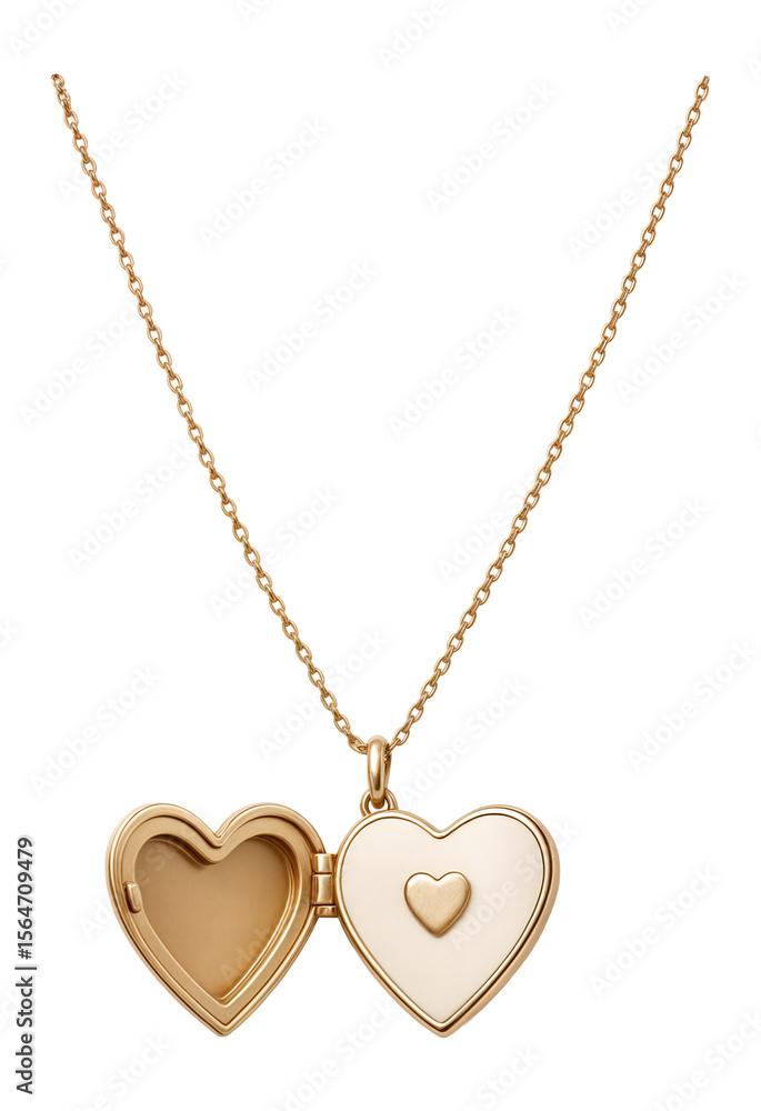 Necklace with a heart-shaped locket on a fine gold chain Necklace with a heart-shaped locket on a fine gold chain