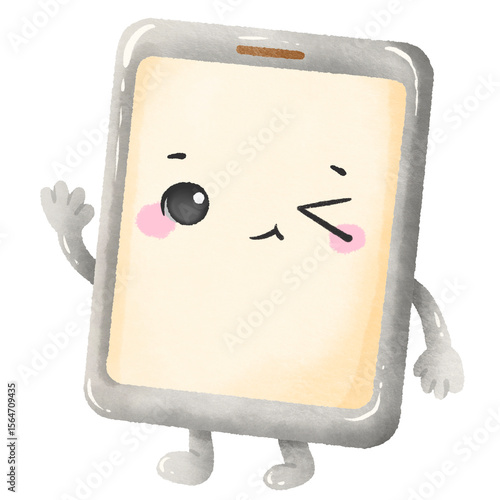 Kawaii Watercolor an ipad tablet with smiling faces Back to School Art Supplies Illustration for Kids, Crafts, Classrooms, Planners, and Scrapbooking
