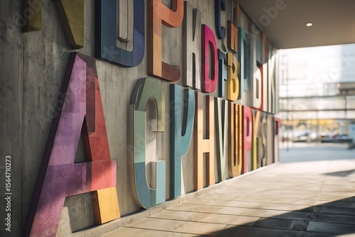 Artistic Letters on Concrete: A captivating visual narrative where colorful, dimensional letters adorn a weathered concrete wall, evoking a sense of urban artistry and design.