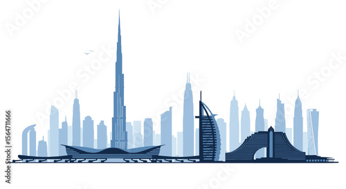 Dubai Cityscape Silhouette with Prominent Buildings