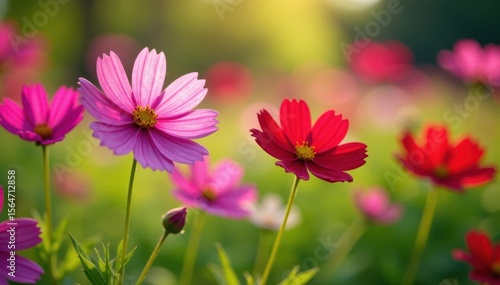 Vibrant cosmos flowers bloom in a sunny garden , macro, beauty