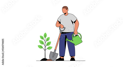 Planting for the Future Man with Shovel Planting a Tree Illustration 