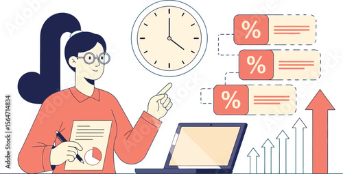 Increase productivity with time management and financial growth illustration