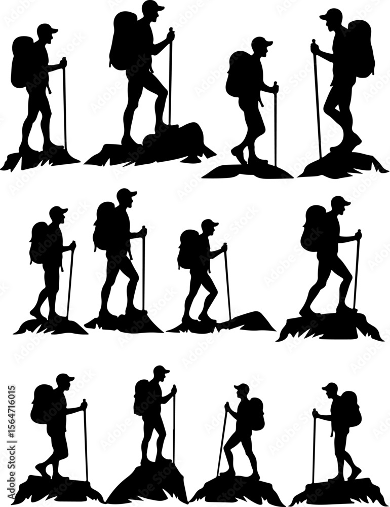 Obraz premium hiker outdoor adventure, mountains biker vector bundle