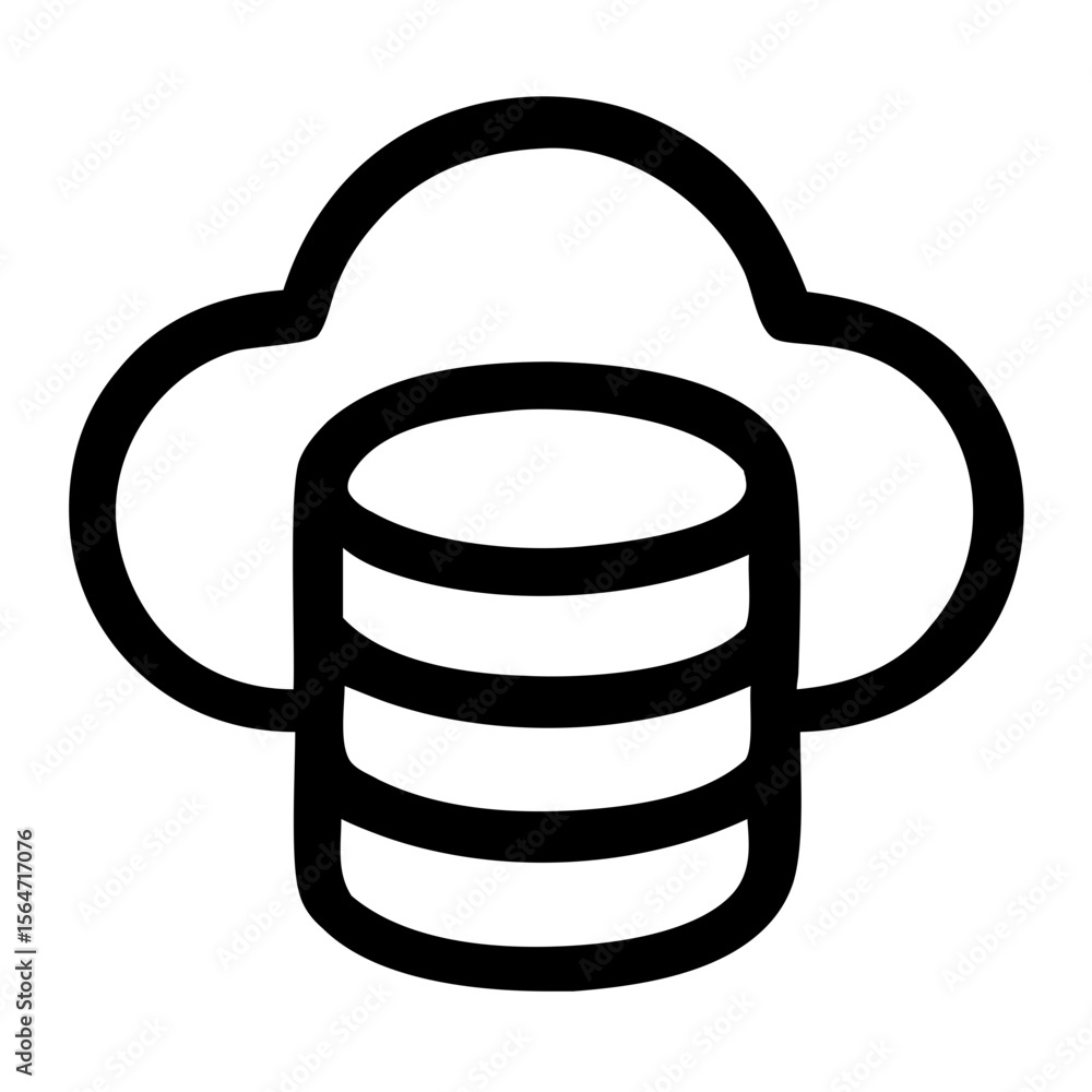 Obraz premium Outline Simple Database Server with Cloud Connectivity Computing Illustration