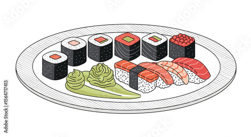 Sushi Plate Featuring Various Rolls and Nigiri