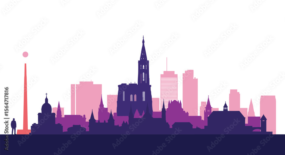Fototapeta premium City Skyline Silhouette at Sunset Background Vector Art
