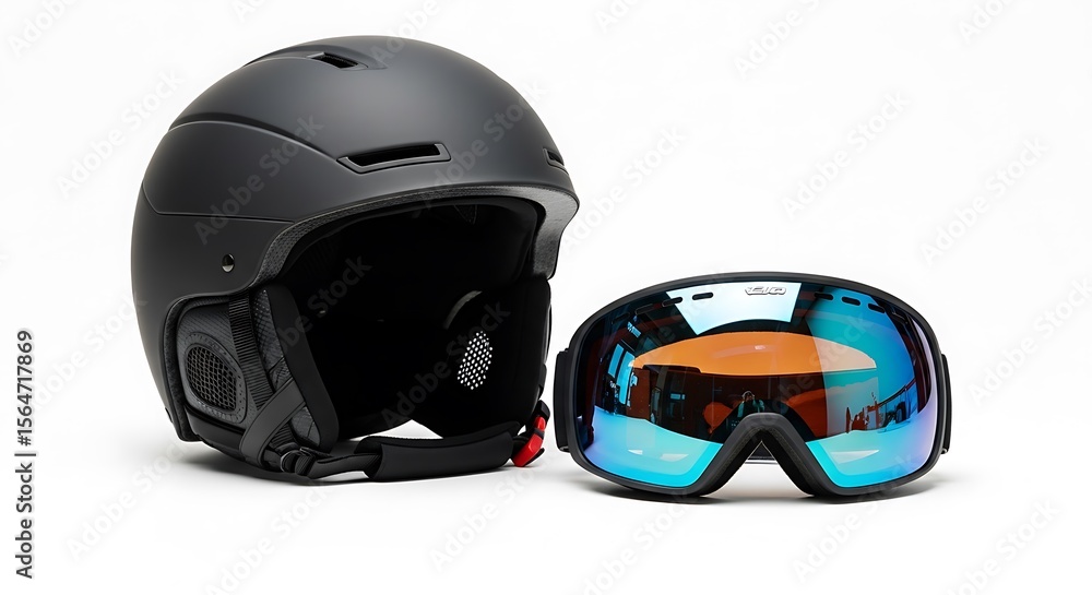 Fototapeta premium Ski Helmet and Goggles Isolated on White Background