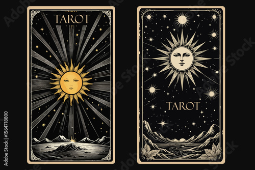 Watercolor cover for Tarot card. Vector hand drawn engraved style. Occult and alchemy symbolism.