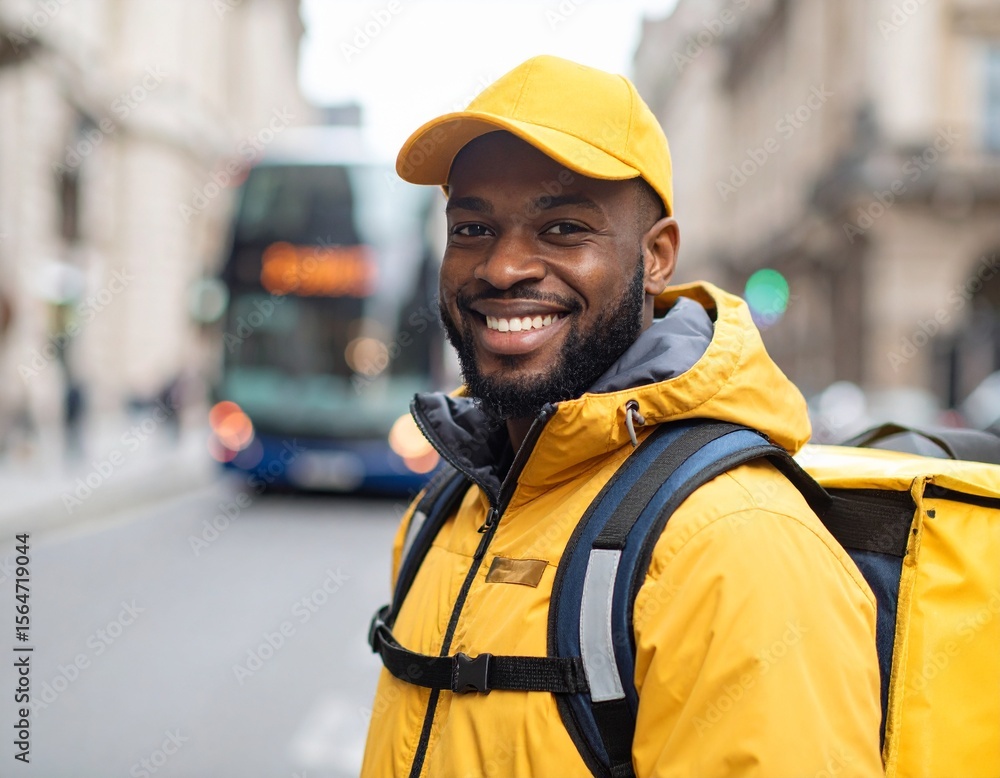 Fototapeta premium food delivery guy in city 