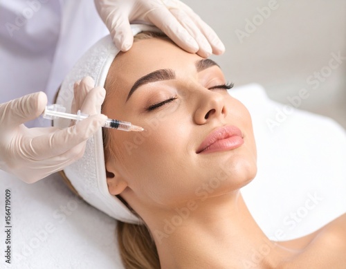 woman face having botox injection 