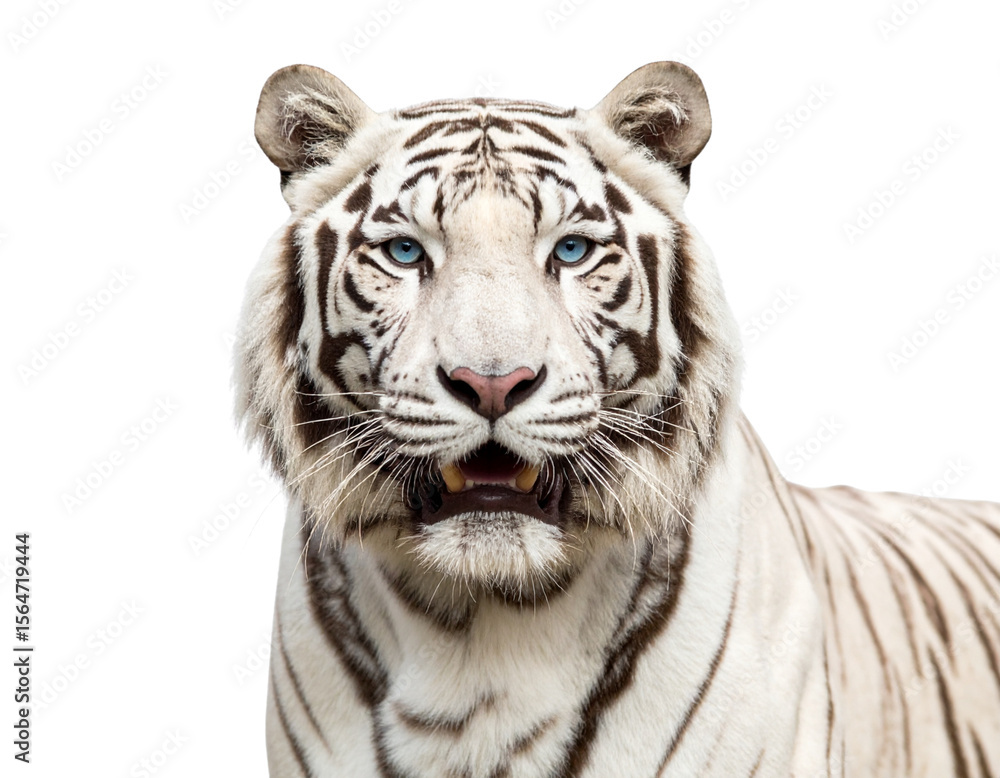 Fototapeta premium White Tiger Staring Intently, isolated on transparent background.