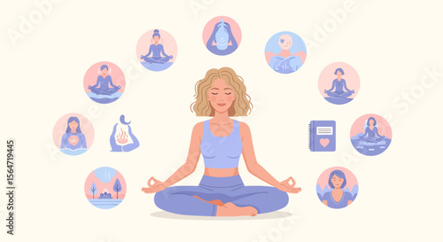 Achieve inner peace with yoga poses illustration for mindful wellness.
