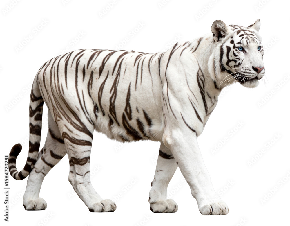 Fototapeta premium White Tiger Walking Gracefully, isolated on transparent background.