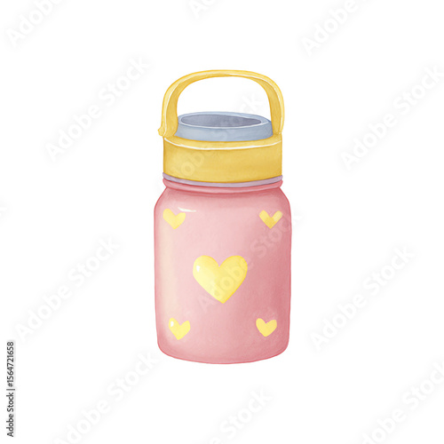 Adorable Pink Water Bottle with Yellow Hearts, Perfect for Kids or Teens, Stylish and Functional Hydration Companion