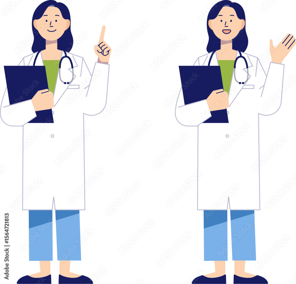説明や案内をする女性医師の全身イラスト1 説明や案内をする女性医師の全身イラスト1