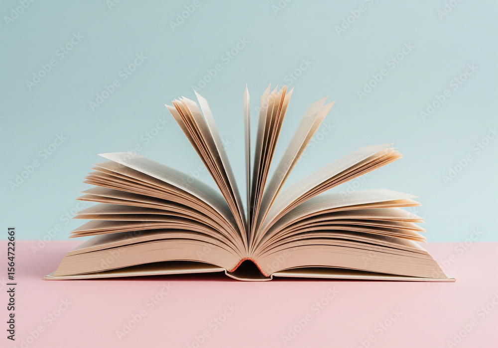 Fototapeta premium Open book on blue background
