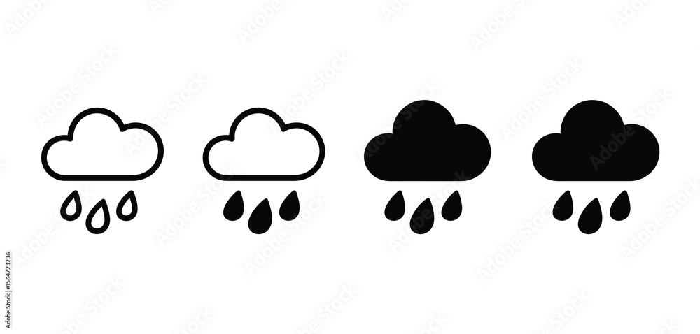 Simple Rain Cloud Icons in Different Styles Simple Rain Cloud Icons in Different Styles