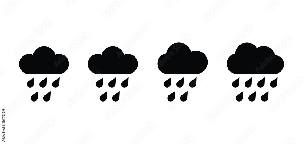 Four Simple Rain Cloud Icons Four Simple Rain Cloud Icons