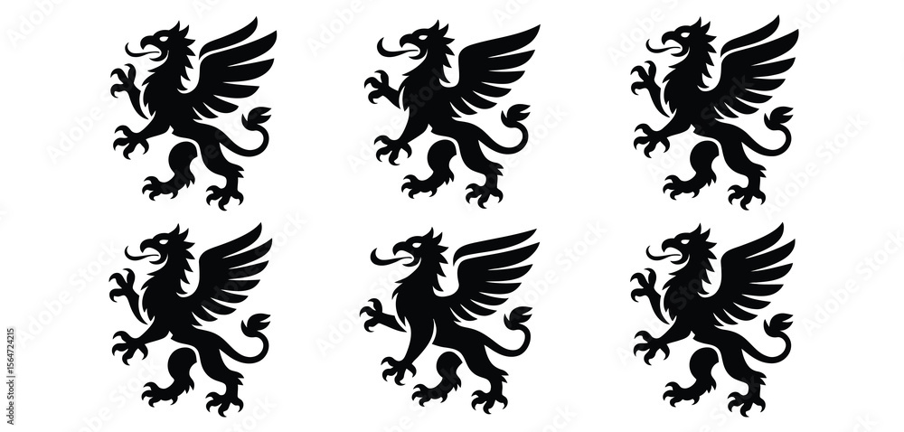 Obraz premium Four Griffin Silhouettes Pattern Design