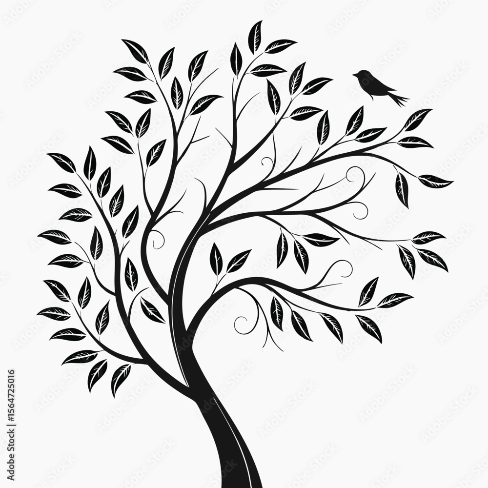 Obraz premium Sleek thin line tree icon, very fine details, a modern minimalist design.