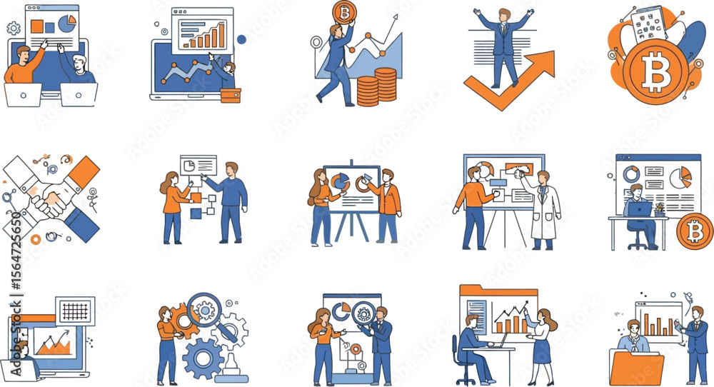 Fototapeta premium Business strategy planning teamwork and finance growth vector illustration