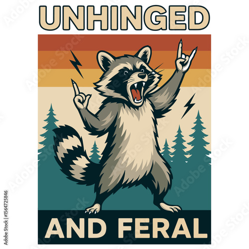 Unhinged And Feral Funny Raccoon Retro Vintage Forest 