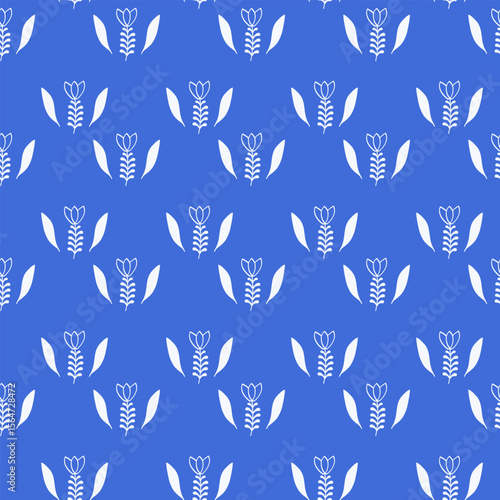 Arabic Coffee Print for Cup. White Plant with flower in blue background, vector