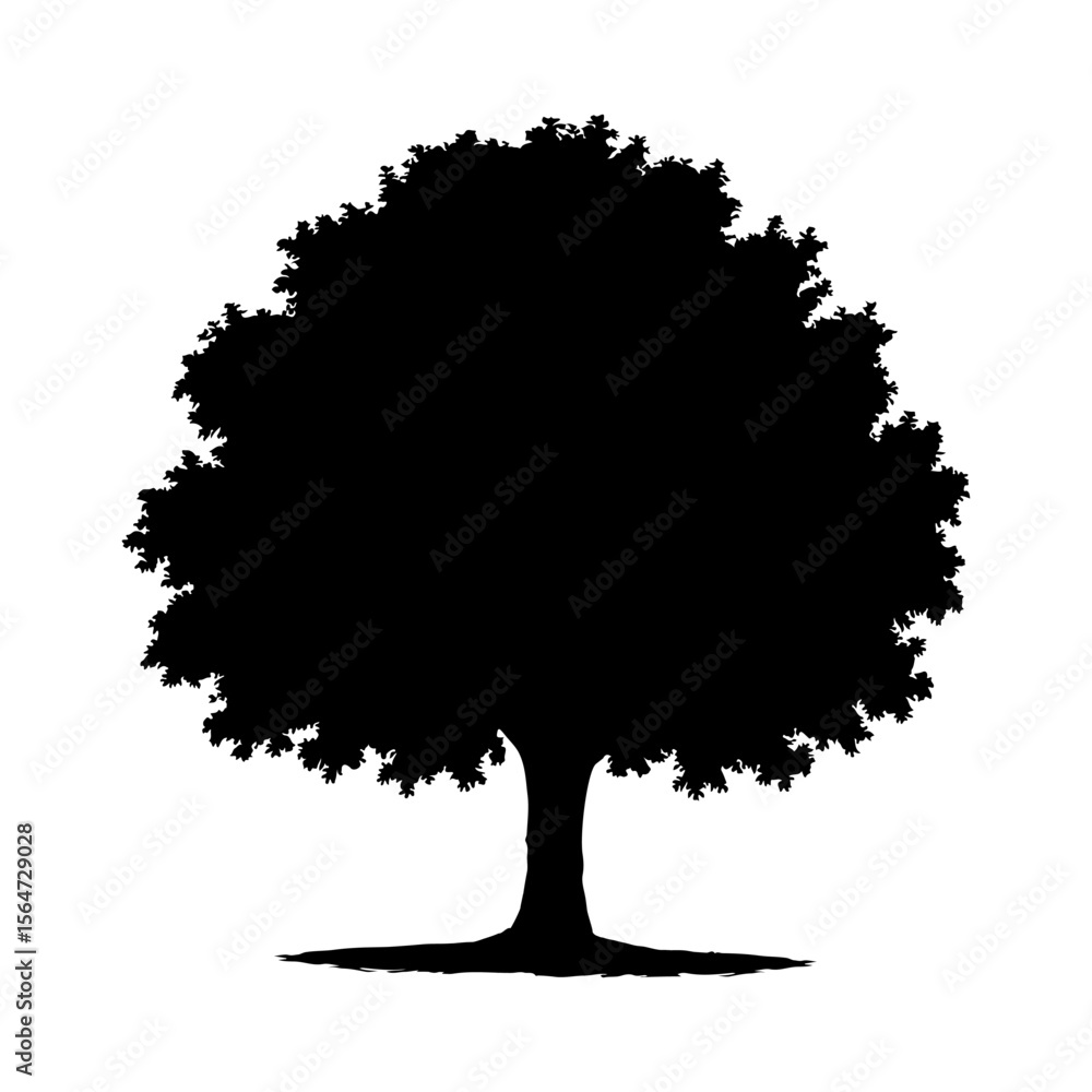 Fototapeta premium Oak tree silhouette isolated on white background. Tree logo, Distinct Leaf Shape Artistic Design.Vector icon.